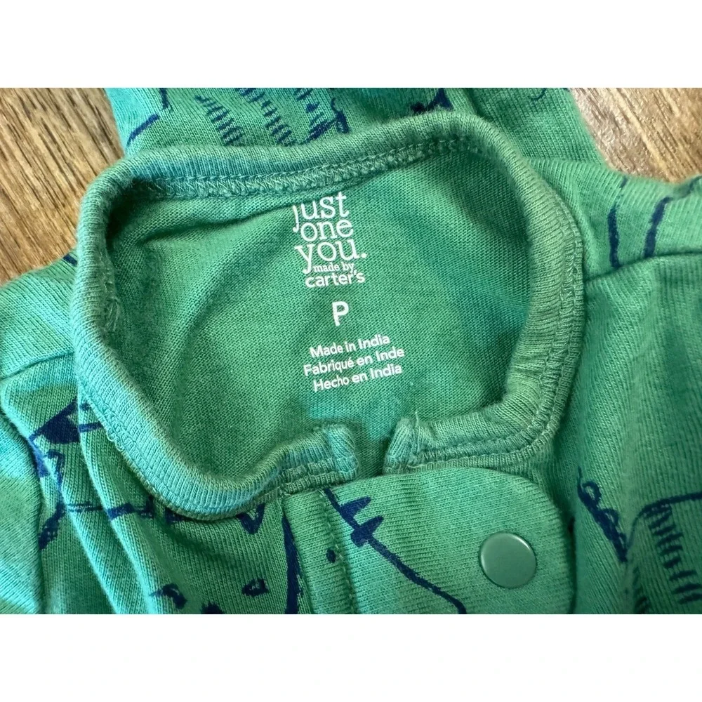 Carters Preemie‎ Baby Boy Sleeper Dinosaur Outfit Blue Green Cotton Reborn Doll